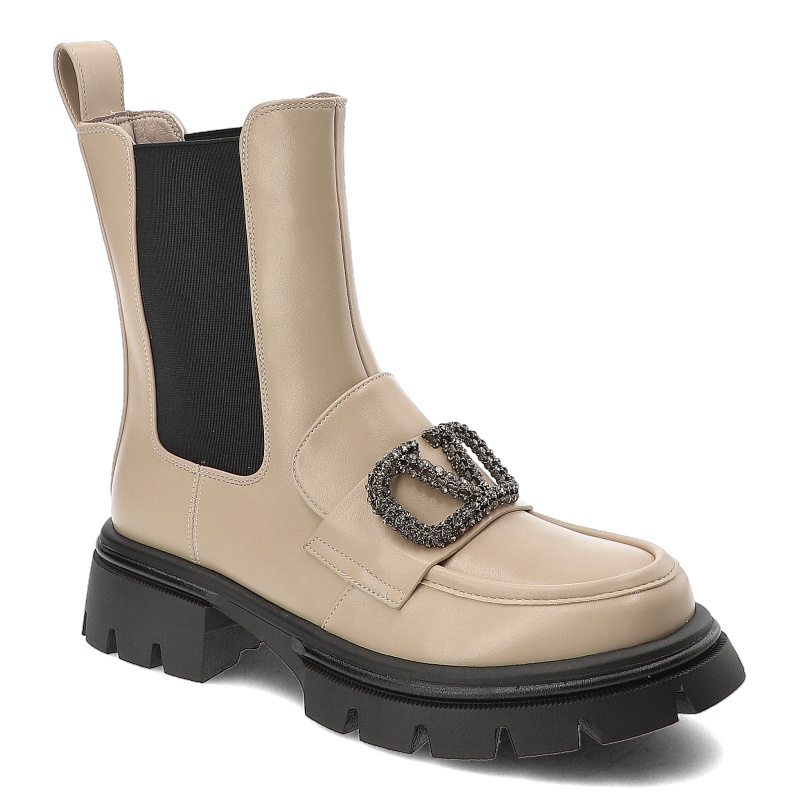 Beżowe Botki S.Barski Stylowe Wsuwane Obuwie Damskie