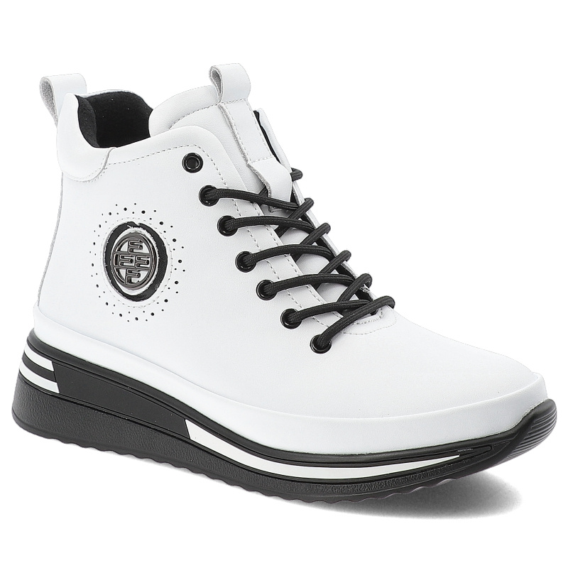 Botki damskie Filippo, licowe skórzane na grubej platformie z okrągłym noskiem i na zamek, białe, DBT4215-25-WH