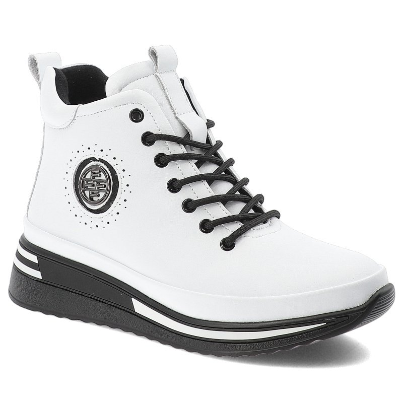 Botki damskie Filippo, licowe skórzane na grubej platformie z okrągłym noskiem i na zamek, białe, DBT4215-25-WH