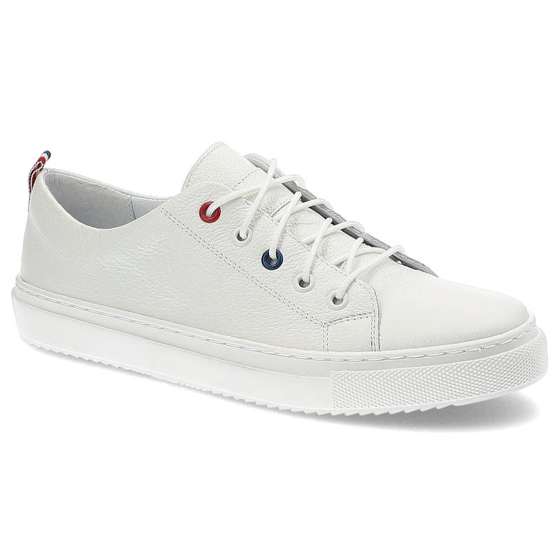 Sneakersy damskie Armodo, gładka skórzana cholewka o minimalistycznym wykończeniu klasyczne sznurowanie, białe, 3164