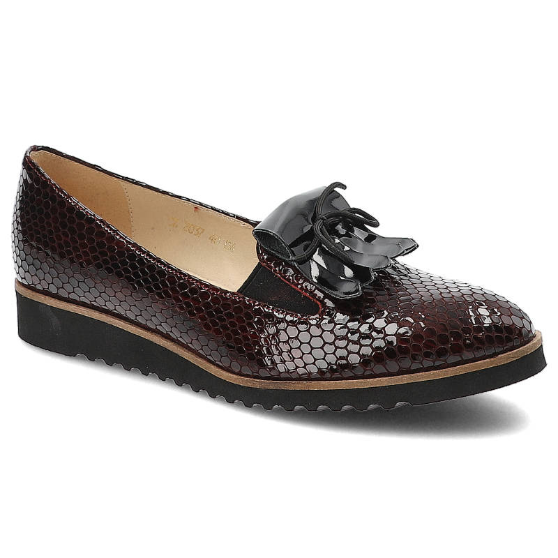 Półbuty damskie Gamis, bordowa lakierowana skóra naturalna o fakturze łuski, bordowe, 2037