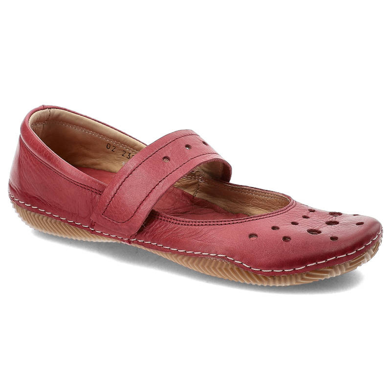 Półbuty damskie Maciejka, skórzane ażurowe i zapinane na rzep, czerwono-bordowe, 02327-02