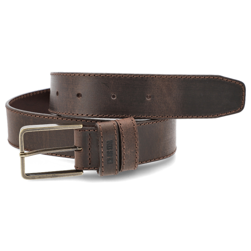 Pasek męski Big Star, ze skóry zapinany klamrą i logo na szlufce, brązowy, OO675001