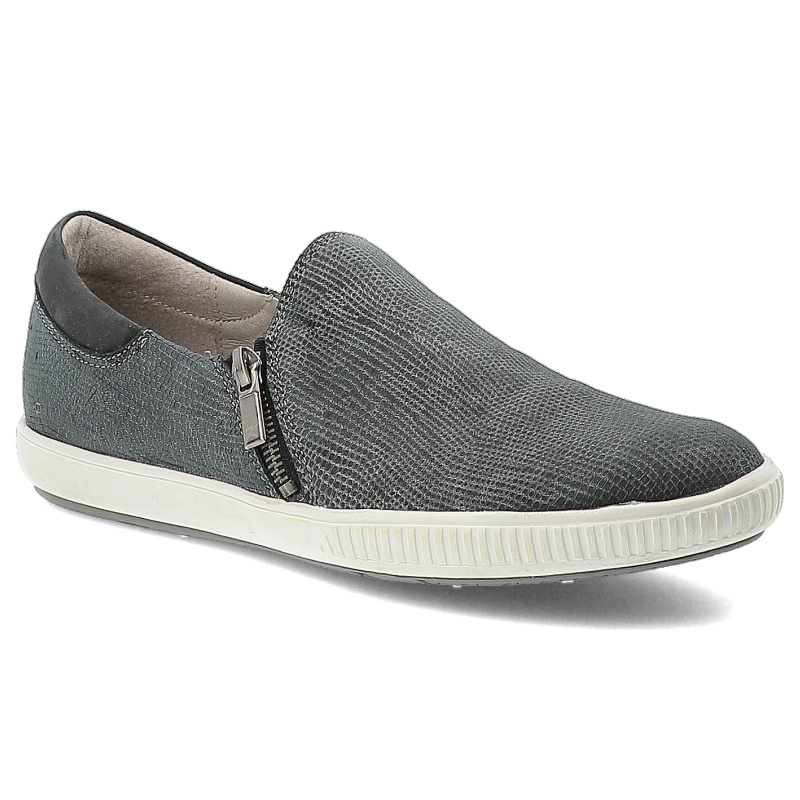 Półbuty damskie Karino, wsuwane ze skóry naturalnej nubukowej, czarno-szare, 1252-032-P