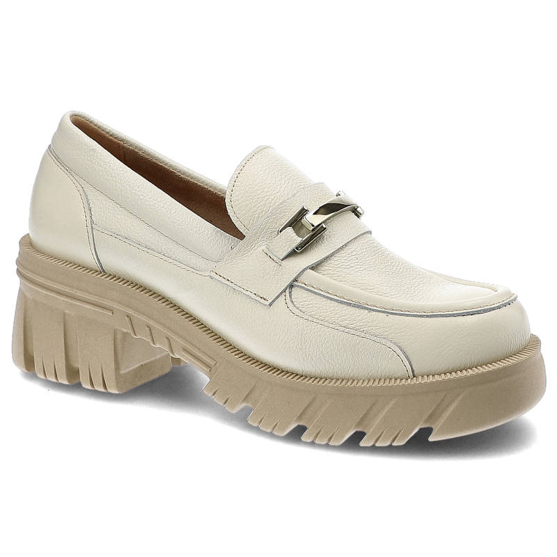 Półbuty damskie Lemar, naturalna skóra licowa skórzana wkładka wnętrze z materiału i skóry wsuwana konstrukcja, bianko/zł, 20110-T