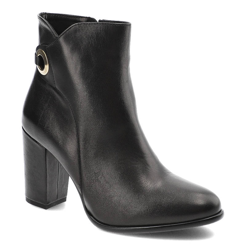 Botki damskie Chebello, ze skóry licowej i na obcasie, czarne, 2136_002-000-MIC-S07