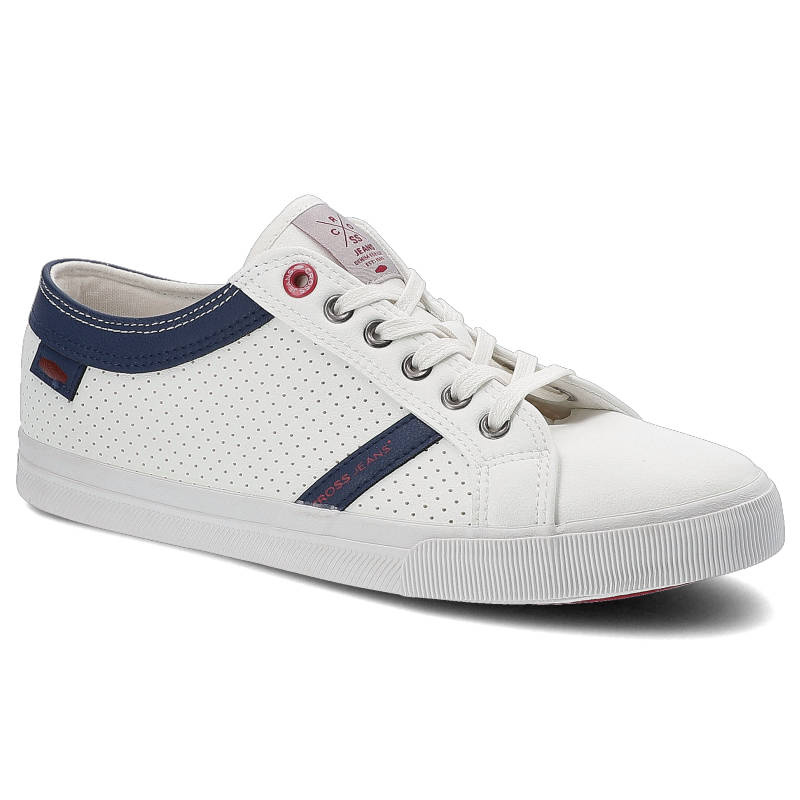 Trampki damskie Cross Jeans, wysokiej jakości materiał syntetyczny z perforowaną cholewką klasycznym sznurowaniem oraz lekką komfortową podeszwą, bia