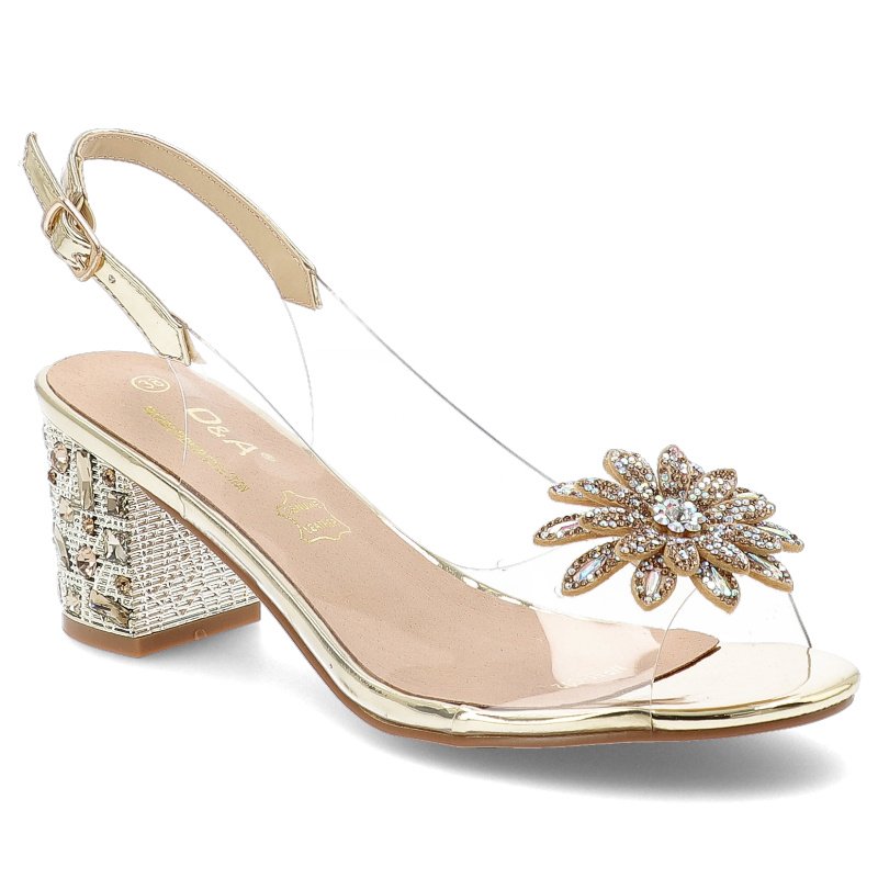 Złote Sandały S.Barski Eleganckie Obuwie Damskie Na Pięknym Obcasie