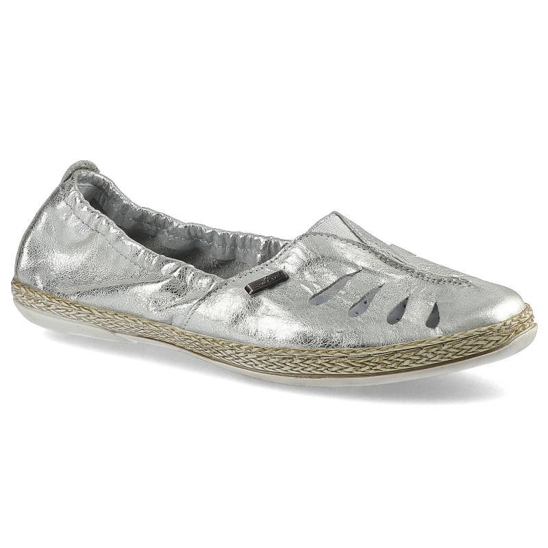 Espadryle damskie Lemar, wsuwaneażurowe i na płaskiej podeszwie, srebrne, 10090