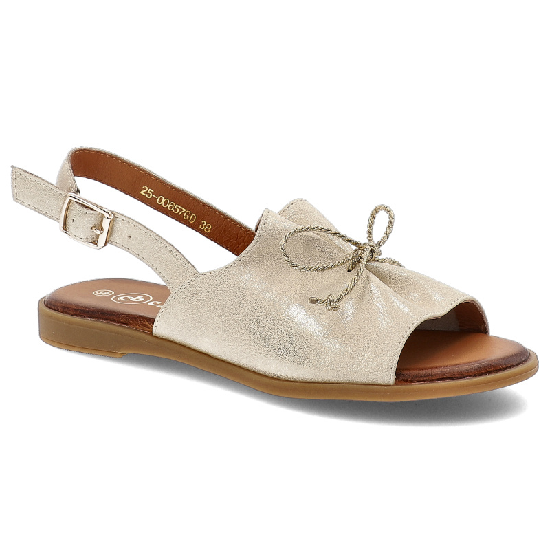 Złote Sandały Cambell Stylowe Obuwie Damskie Ze Złotą Kokardką