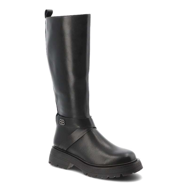 Kozaki damskie Filippo, skórzana licowa cholewka zapinana na zamek i na płaskim obcasie, czarne, DKZ7325-25-BK