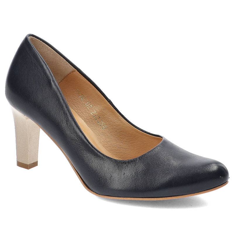 Czółenka damskie Clasicco, ze skóry licowej wsuane i na wysokim obcasie, granatowe, 1506-544