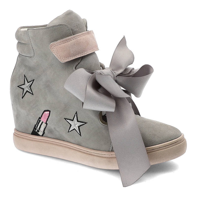 Sneakersy damskie Marshall, skóra naturalna i na koturnie, szaro-różowe, 6826-R-ZSZ-PUD