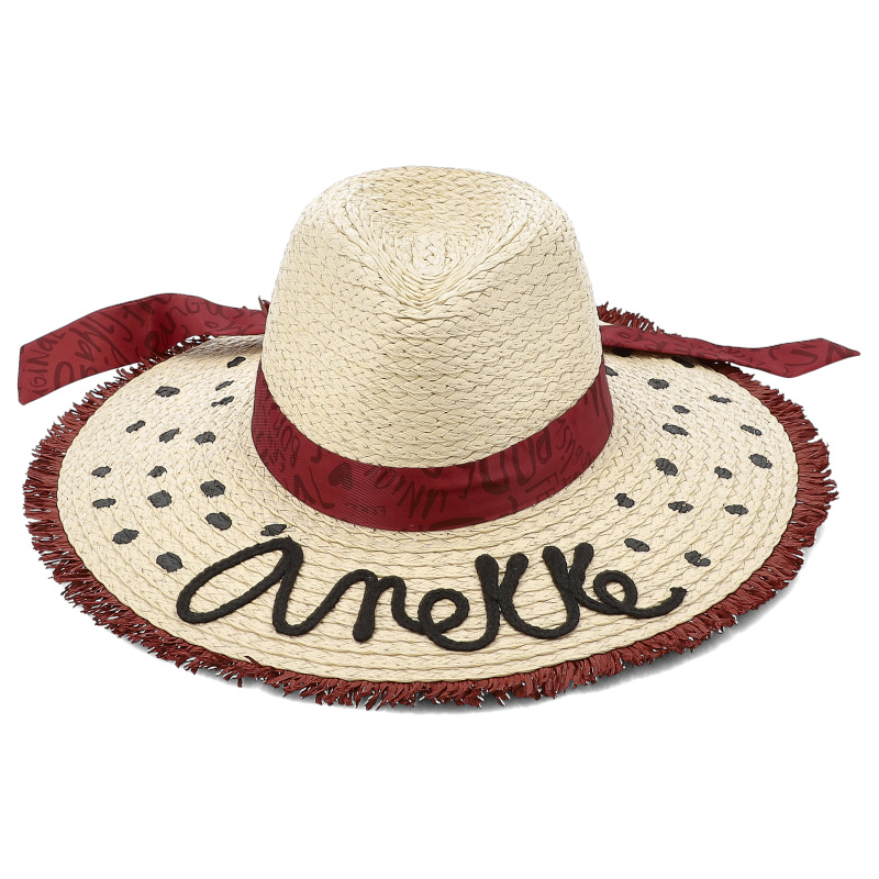 Beżowy Damski Słomkowy Kapelusz Przeciwsłoneczny Anekke