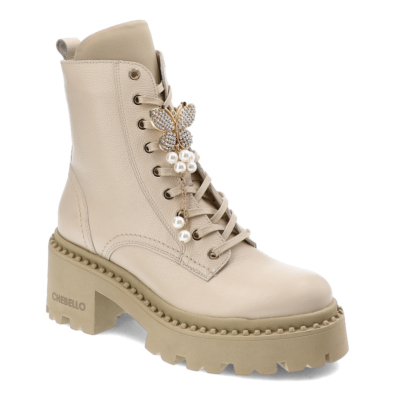 Beżowe Botki Chebello Modne Obuwie Damskie Premium