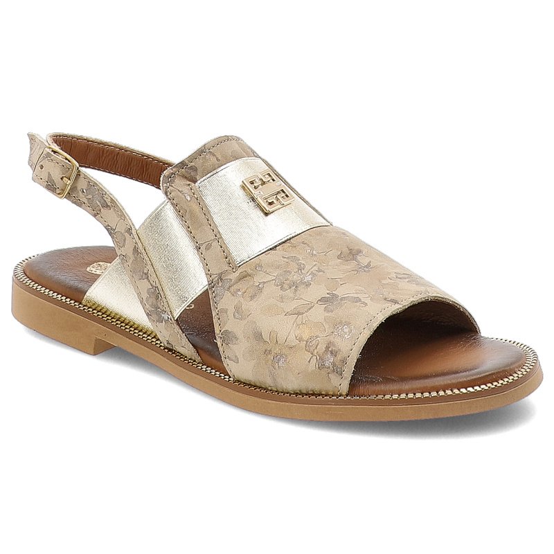 Beżowe Sandały Armodo Eleganckie Obuwie Damskie W Kwiaty