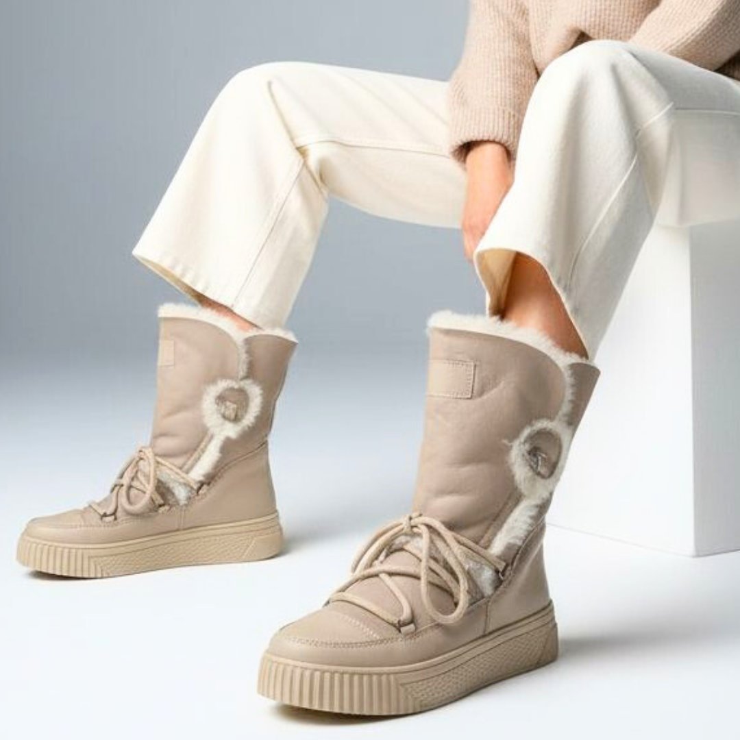 Beżowe Śniegowce Armodo Ocieplane Obuwie Damskie