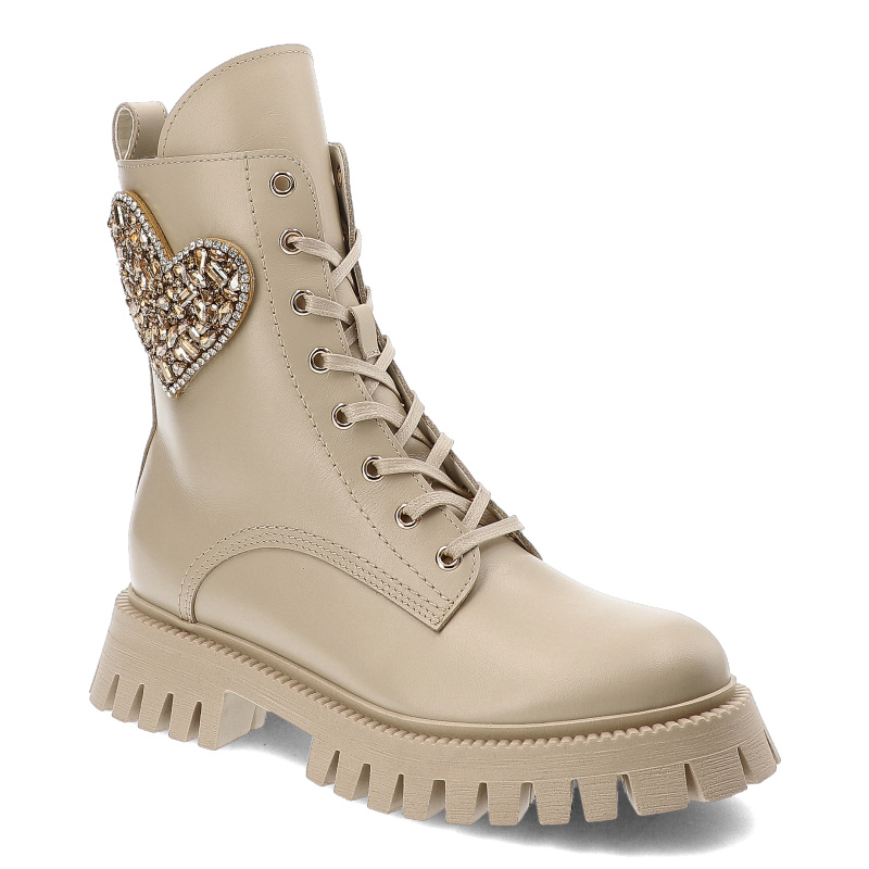 Beżowe Botki Chebello Eleganckie Obuwie Damskie Z Pięknym Sercem