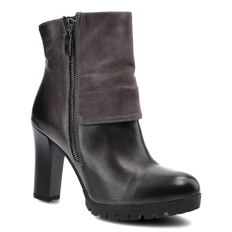 Botki damskie Carinii, skórzane i na obcasie, beżowe, B3105_-157-D55-POL-A26