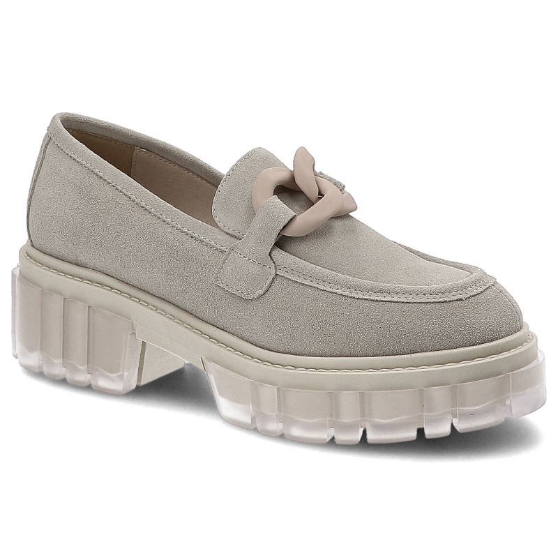 Półbuty damskie Karino, naturalna skóra zamszowa z gładką cholewką i masywną transparentną podeszwą, bez, 4269-001-P