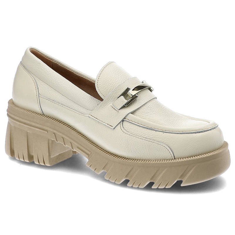 Półbuty damskie Lemar, naturalna skóra licowa skórzana wkładka wnętrze z materiału i skóry wsuwana konstrukcja, bianko/zł, 20110-T