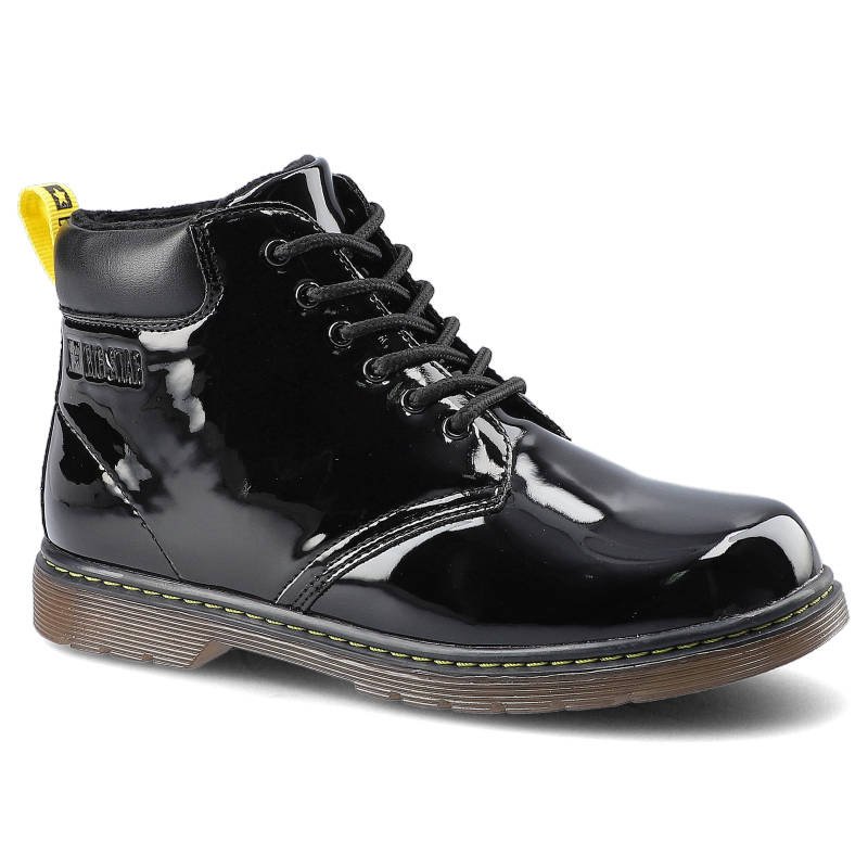 Kozaki damskie Big Star, sznurowany fason lakierowana cholewka podwyższona konstrukcja wzmocniona pięta, czarne, GG374075