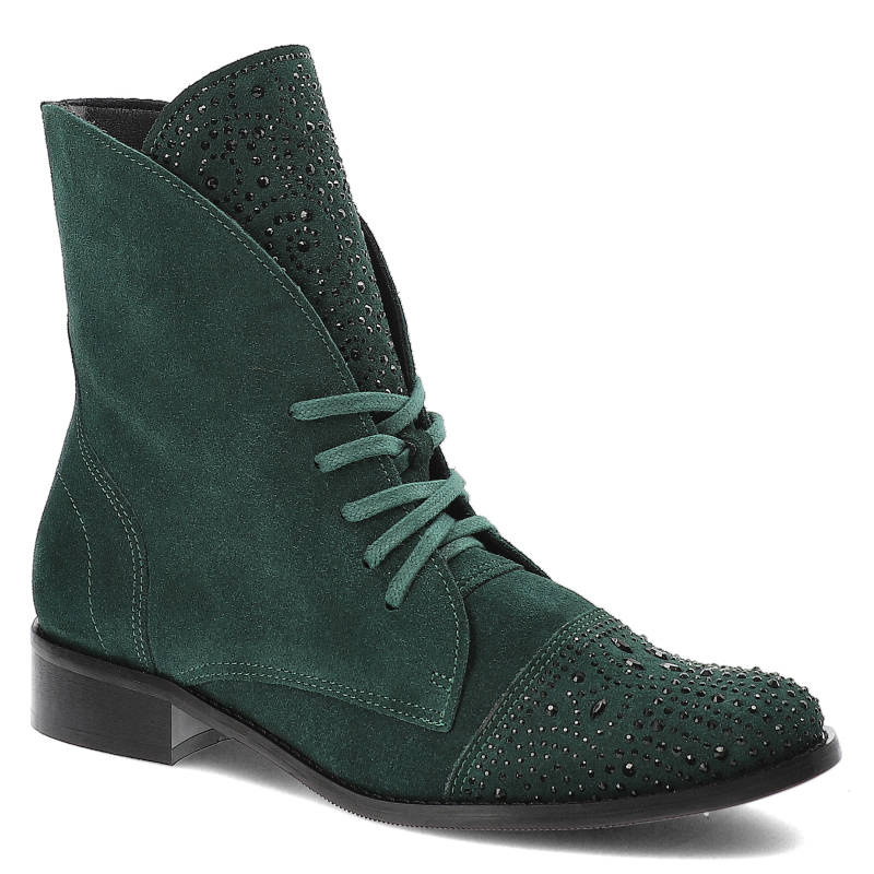 Zielone Botki Exquisite Damskie Stylowe Obuwie