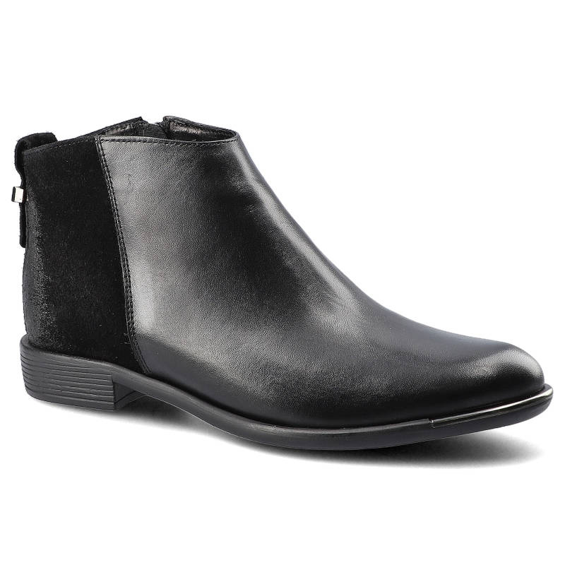 Botki damskie Carinii, wsuwany fason z bocznym zamkiem gładka cholewka niskie stabilne obcasy lekka podeszwa smukła konstrukcja, czarne, B5700-N_E50-