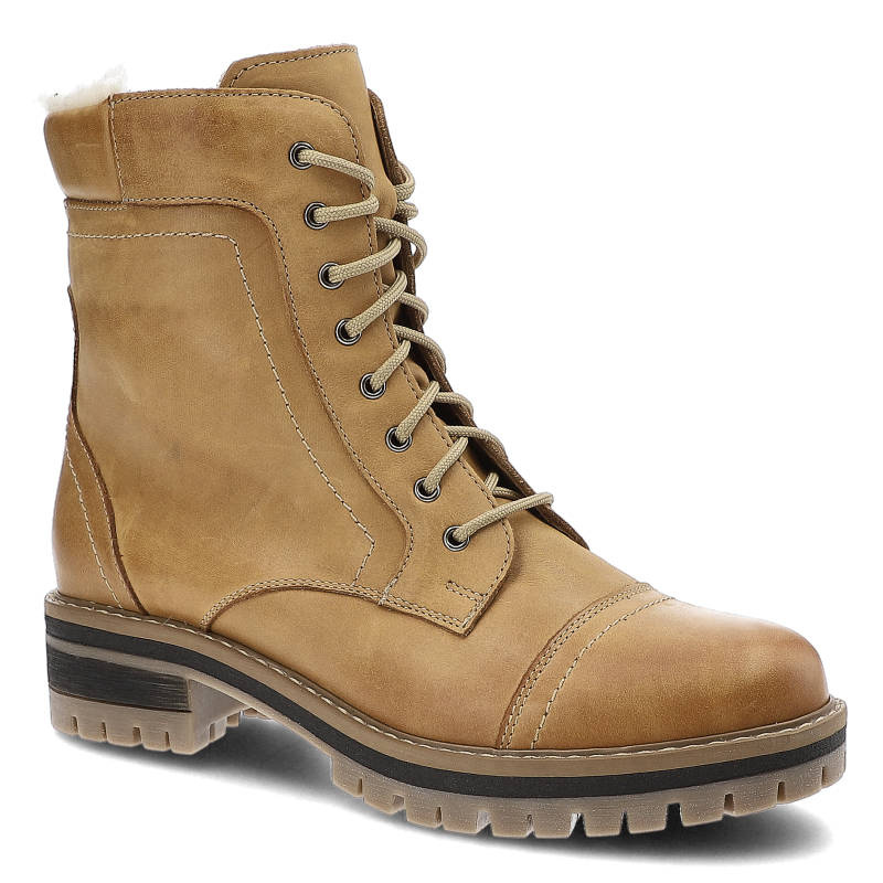 Trzewiki damskie Wasak, cholewka ze skóry naturalnej sznurowane i z suwakiem ocieplone wnętrze masywna podeszwa z wyraźnym bieżnikiem, rude, 546N