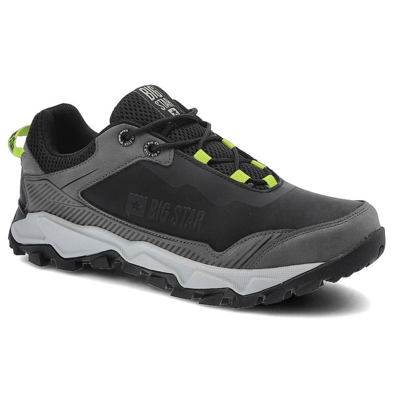 Sneakersy damskie Big Star, tkanina z połączeniem skóry ekologicznej ze sznurowaniem i sportową podeszwą, czarne, II174136