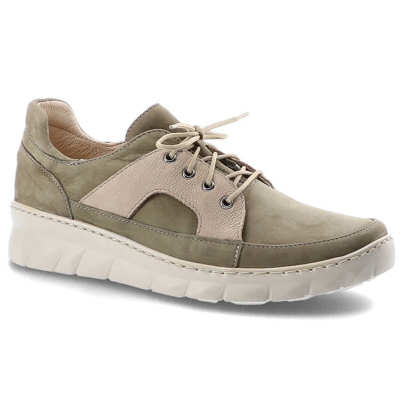 Półbuty damskie Wasak, skóra zamszowa z klasycznym sznurowaniem na płaskiej podeszwie, zielone, 578