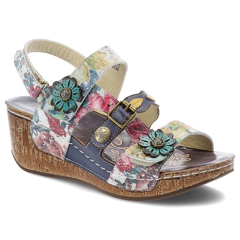 Kolorowe Sandały Laura Vita Eleganckie Obuwie Damskie Na Koturnie