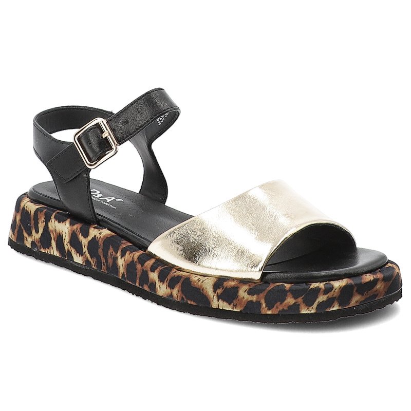 Złote Sandały S.Barski Stylowe Obuwie Damskie Ze Zwierzęcym Printem