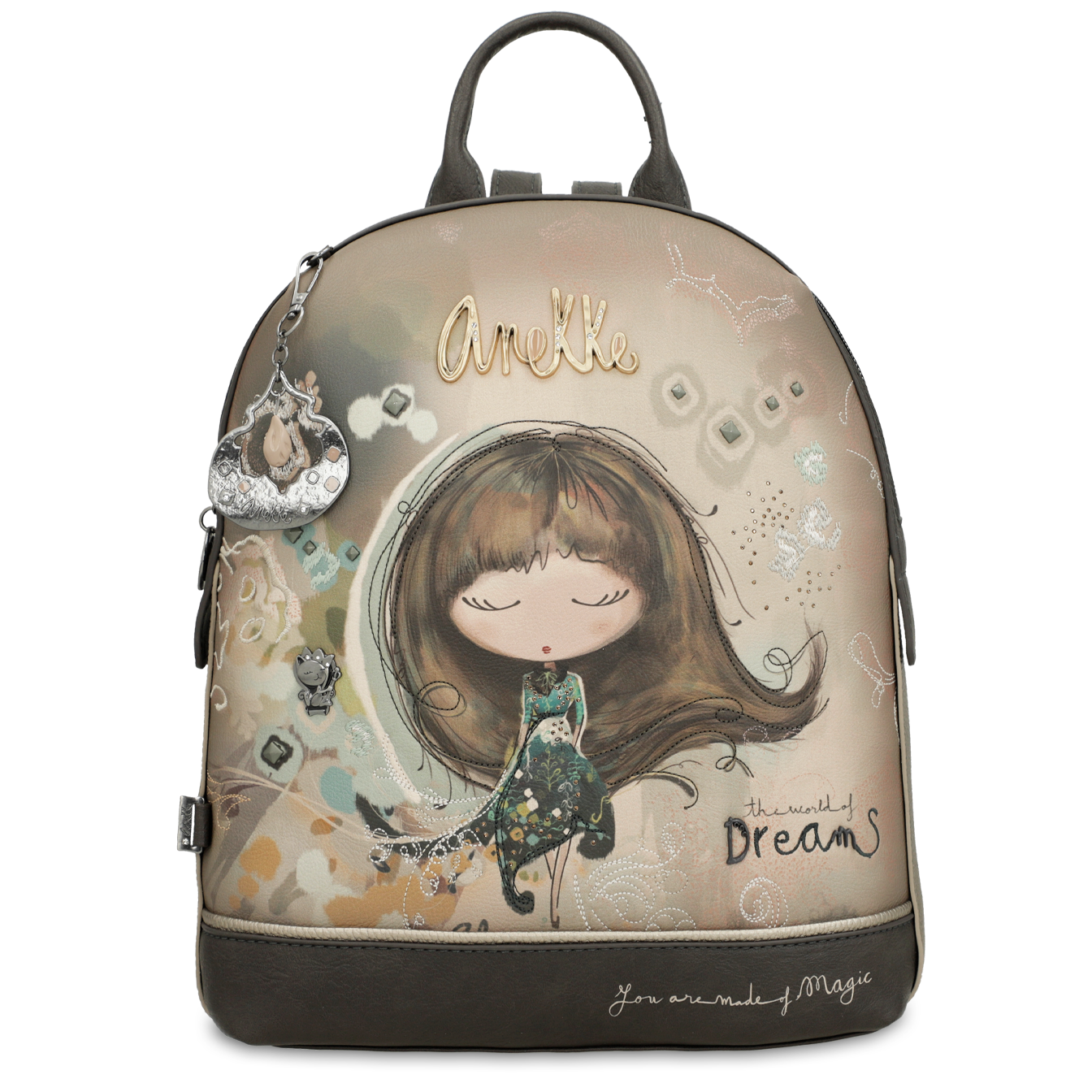 Plecak damski Anekke, mały z ozdobną grafiką z 1 komorą zamykany na zamek, kolorowy, 41705-295