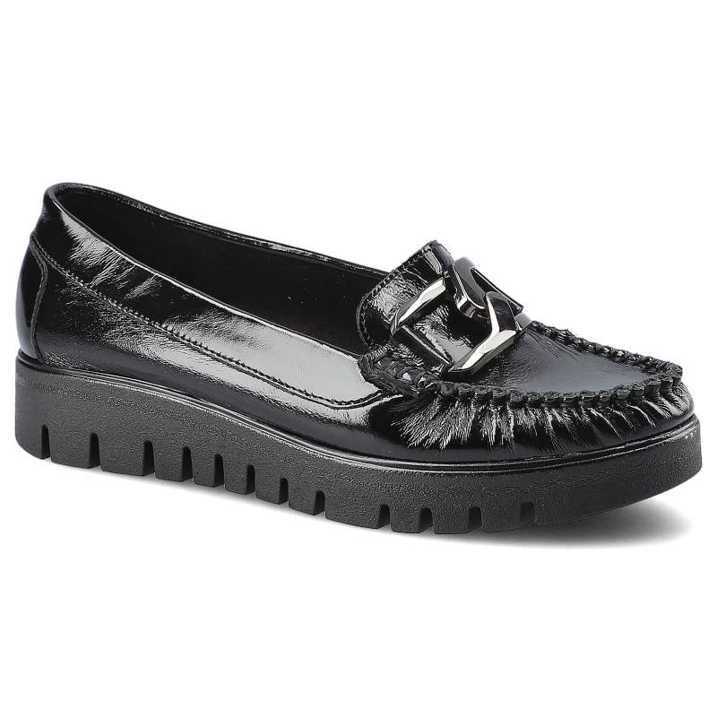 Półbuty damskie Lemar, Wykonane ze skóry naturalnej lakierowanej z gładką cholewką z dekoracyjnym przeszyciem klasycznym wycięciem ozdobnym metalowym