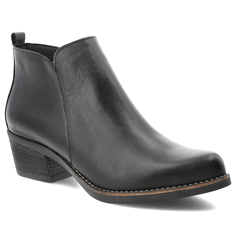 Botki damskie Hee, kowbojki ze skóry na klocku i na zamek, czarne, 25773