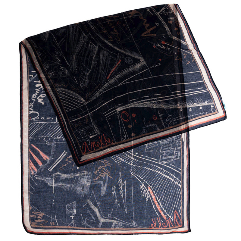 Szal damski Anekke, chusta duża lekka we wzory, granatowy, 41480-062