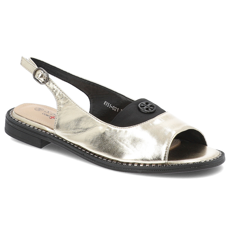 Sandały damskie S. Barski, na płaskim obcasie z ozdobą ze sprzączką eleganckie, złote, KV51-021