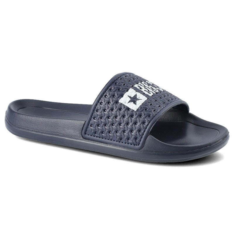 Klapki damskie Big Star, wykonane z materiału syntetycznego z perforowanym paskiem na przodzie z profilowaną wkładką, granatowe, GG374802