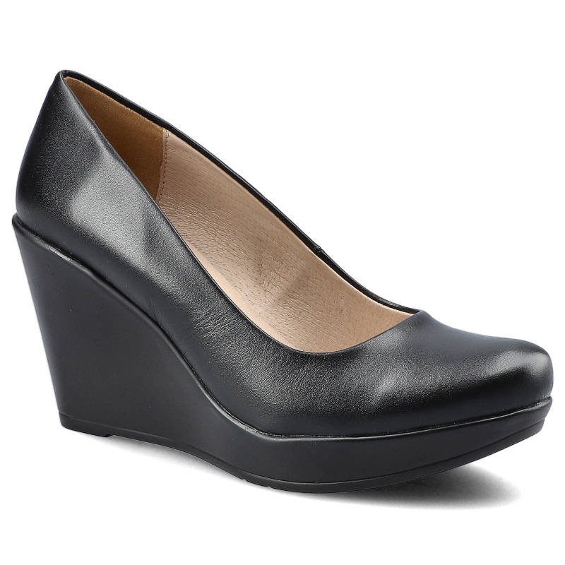 Czółenka damskie Karino, wsuwane i na koturnie, czarne, 1224-076-P