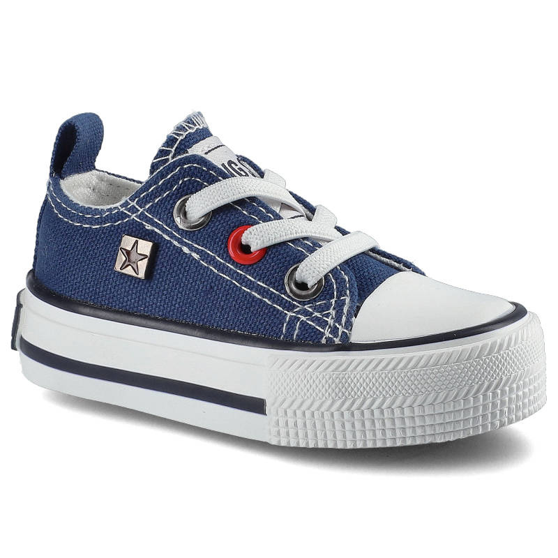 Trampki damskie Big Star, materiałowa sznurowana cholewka na klasycznym płaskim gumowym spodzie, granatowe, HH374195