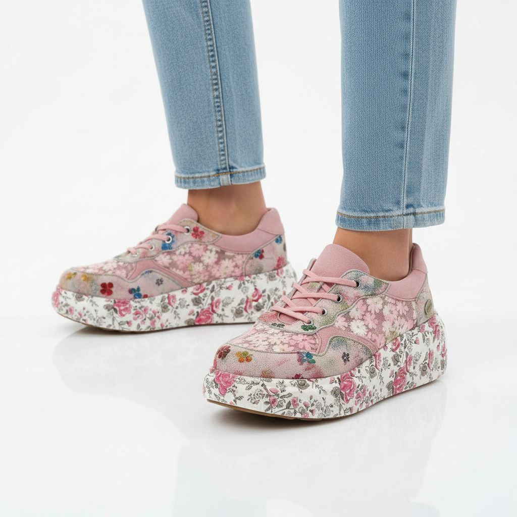 Sneakersy damskie Laura Vita, podwyższona podeszwa z ozdobnym wzorem na bokach oraz miękki kołnierz przy kostce, różowy, 64 SL26803B-64