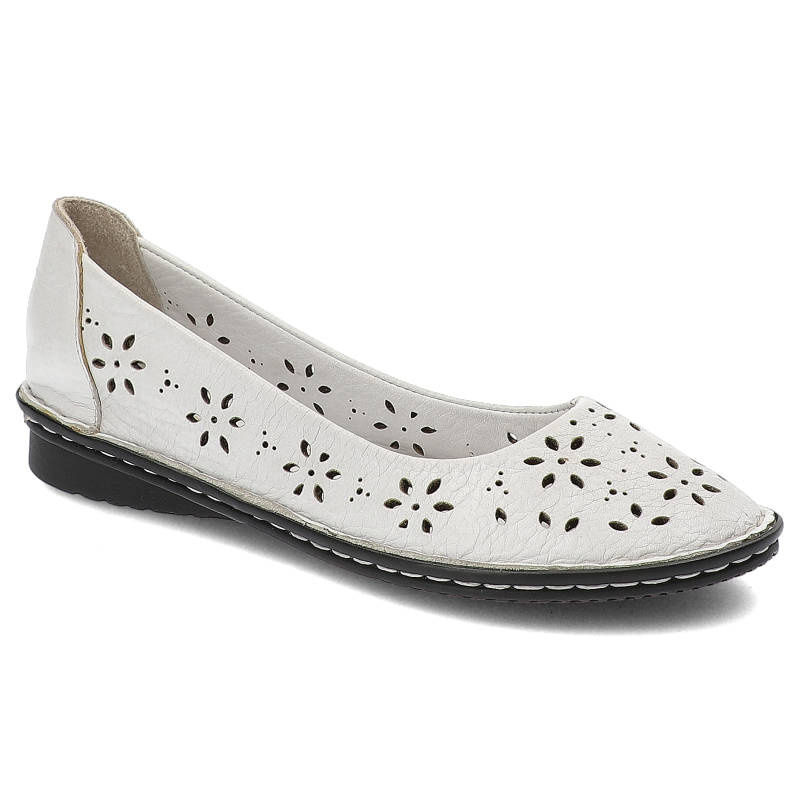 Półbuty damskie Lanqier, ażurowe wsuwane i na płaskiej podeszwie, białe, 38C334