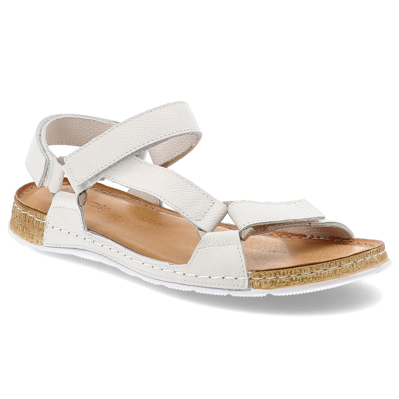 Sandały damskie Wasak, ze skóry naturalnej płaskie wygodne na rzepy, białe, 782