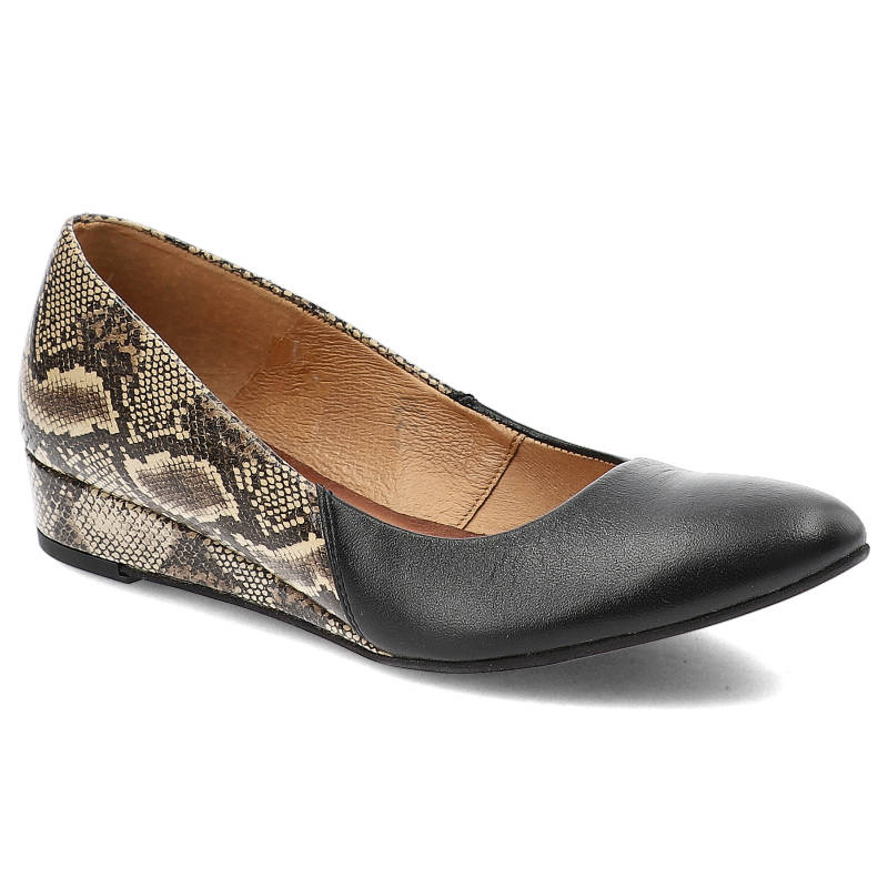 Czółenka damskie Maciejka, ze skóry naturalnej niskie i wsuwane, czarno-beżowe, 01995-32-00-1