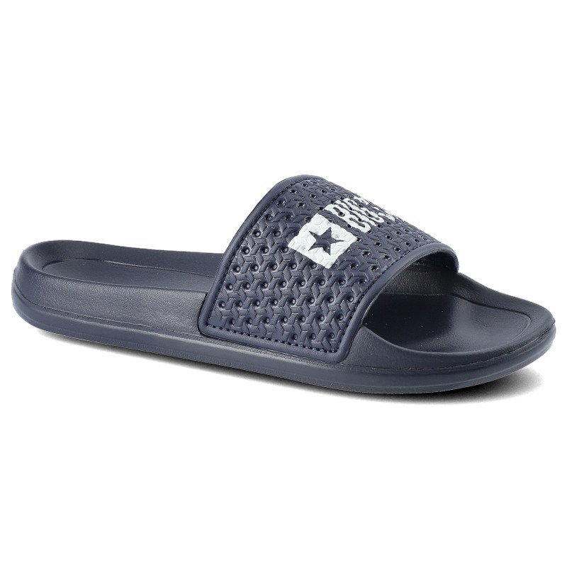Klapki damskie Big Star, wykonane z materiału syntetycznego z perforowanym paskiem na przodzie z profilowaną wkładką, granatowe, GG374802