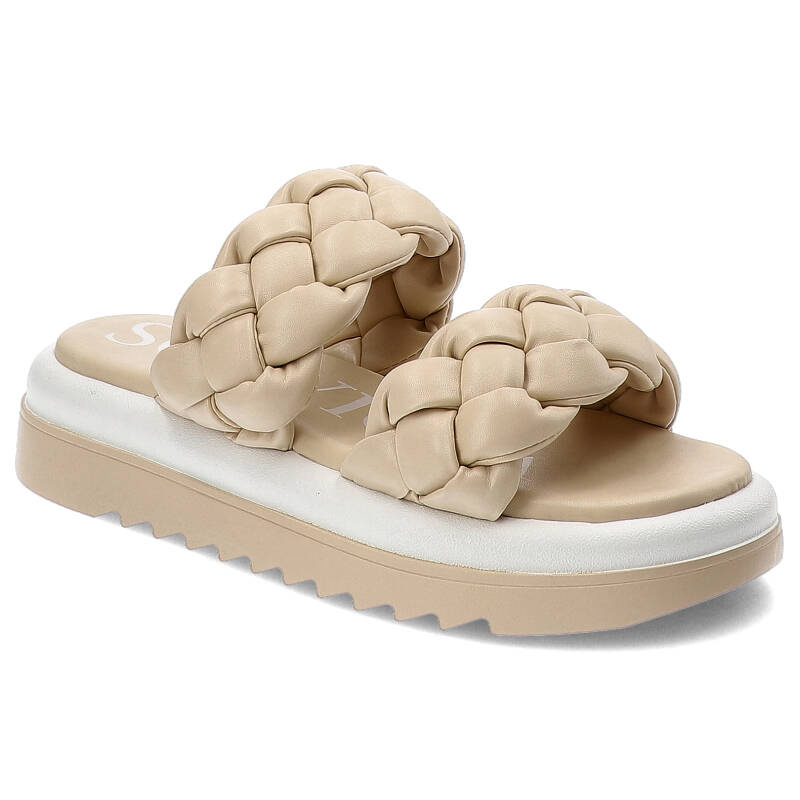 Beżowe Klapki Sca'Viola Wygodne Obuwie Damskie