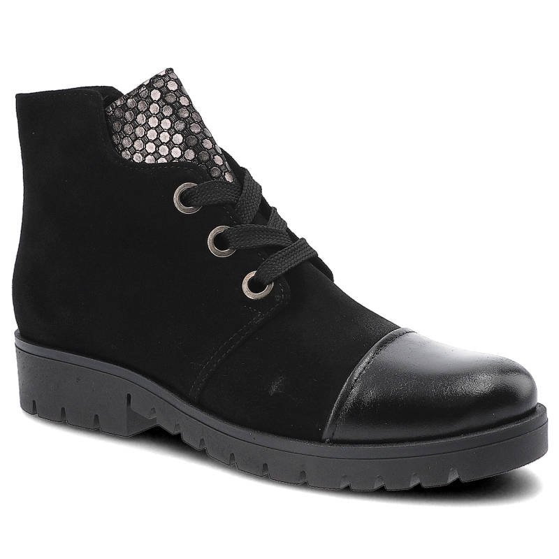 Botki damskie Gamis, sznurowane z licowym noskiem, czarne, 3542-K8