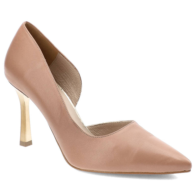 Beżowe Szpilki Karino Eleganckie Skórzane Buty