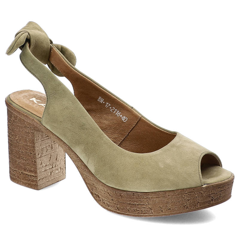 Sandały damskie Karino, skóra naturalna na obcasie, zielone, 2116-026-P
